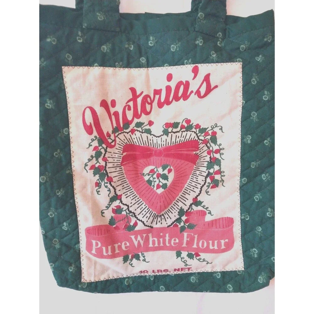 Handmade Victoria Flour Sack Purse Bag Cotton Tote Vintage Look Feed Sack